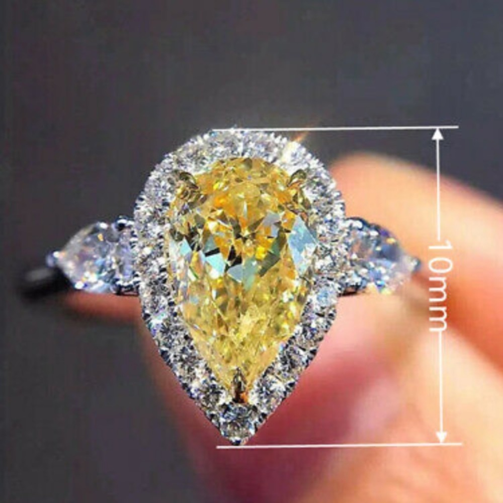 NEW 925 Sterling silver Yellow Diamond Stone Ring